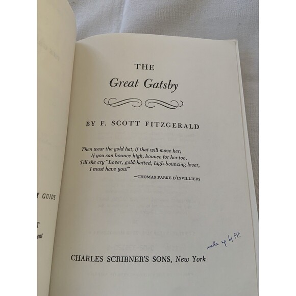 RARE Vtg Pb The Great Gatsby F. Scott Fitzgerald Charles Scribner's Sons - Picture 5 of 9